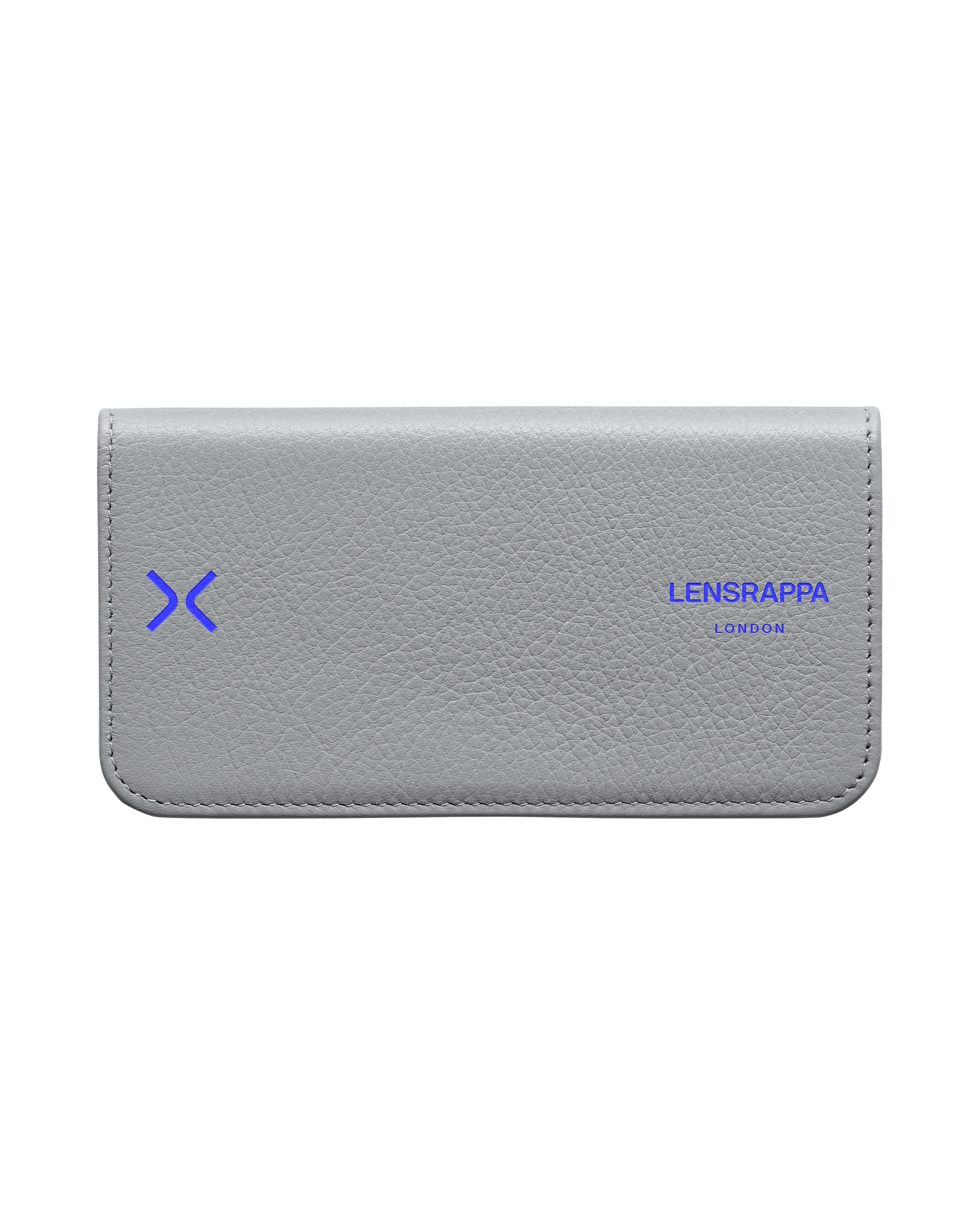 A Dove Grey Lensrappa, which is a slim, narrow glasses case, with the brand name 'LENSRAPPA' embossed on the front.