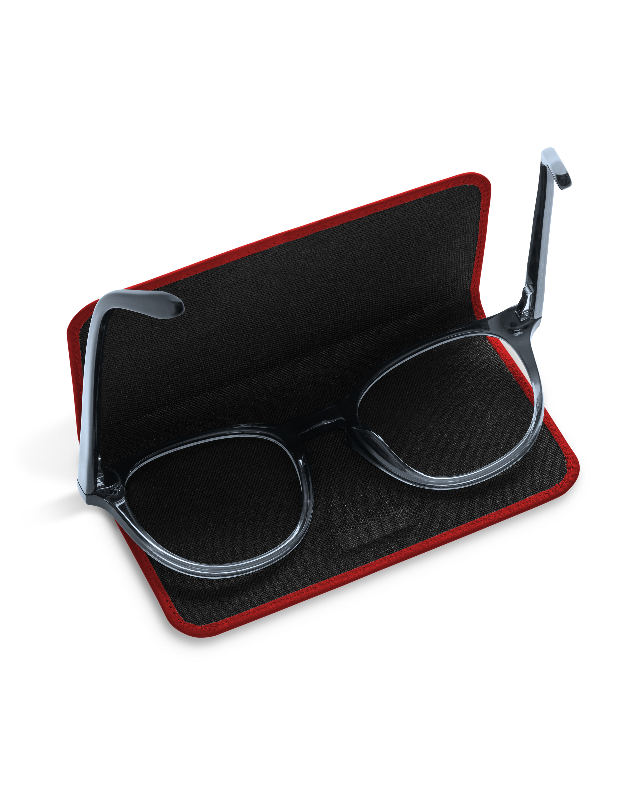Red Lensrappa glasses case with a pair of reading glasses inside