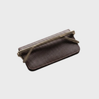 Brown leather slim glasses case with gold sunglasses on a white background